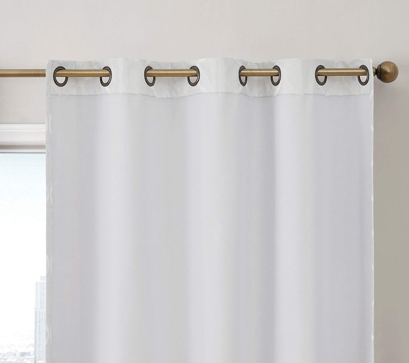 HLC.ME Versailles Lattice Flocked 100% Complete Blackout Thermal Insulated Window Curtain Grommet Panels - Energy Savings & Soundproof, For Living Room & Bedroom, Set of 2 (50 x 84 inches Long, White) - Image 3